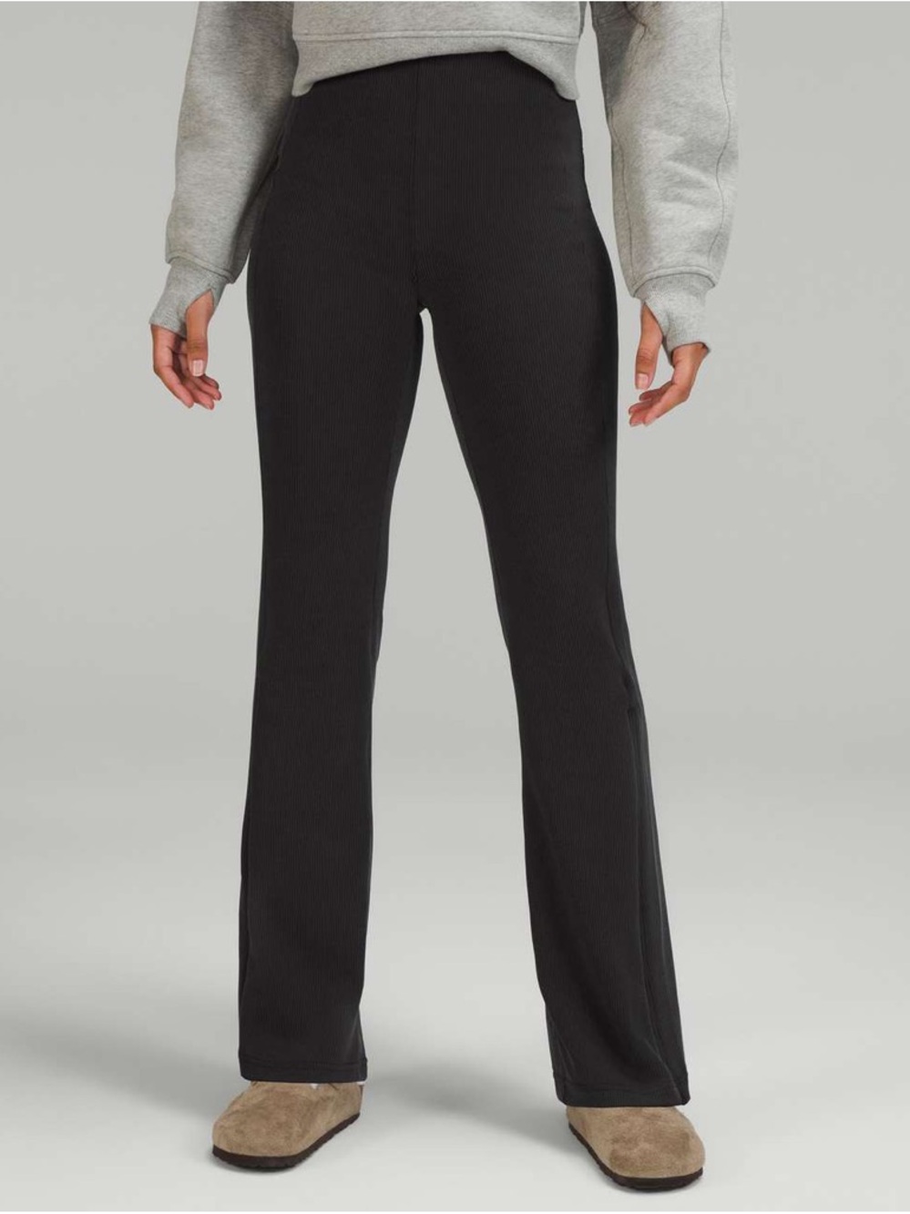 Lululemon Brushed Black Softstreme Ribbed Zip Flared Pant Size 6